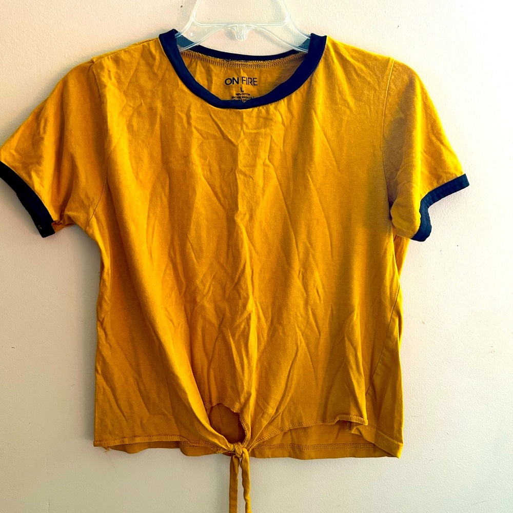 Mustard Yellow front tie crop top. Come to waist. Size large